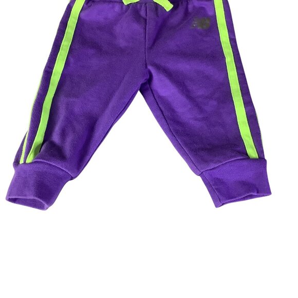 New Balance Baby Girl Sweat Pants 0-3M Purple Neon Green Stripes Elastic Waistba - Picture 7 of 9